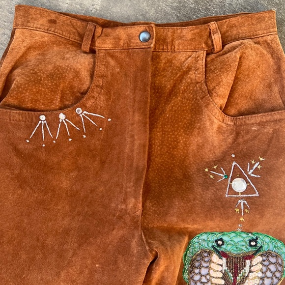 Handmade Vintage High Waist Suede Pants - Sequin work - Picture 7 of 12